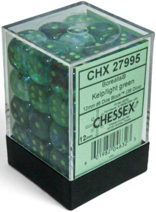 Chessex Borealis Luminary Dice - 36 x D6 - 12mm - Kelp/Light Green