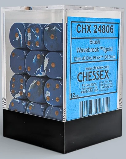 Chessex Brush Dice - 36 x D6 - 12mm - Wavebreak/Gold