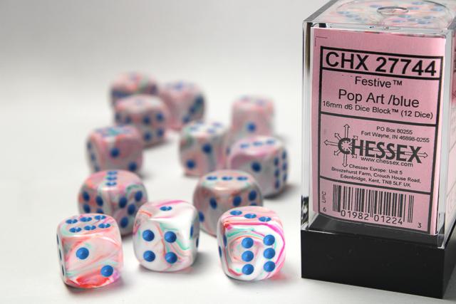 Chessex Festive Dice - 12 x D6 - 16mm - Pop-Art/Blue