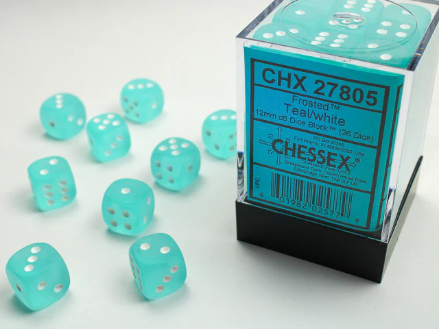 Chessex Frosted Dice - 36 x D6 - 12mm - Teal/White