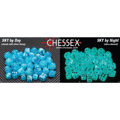 Chessex Luminary Luminary Dice - 36 x D6 - 12mm - Sky/Silver