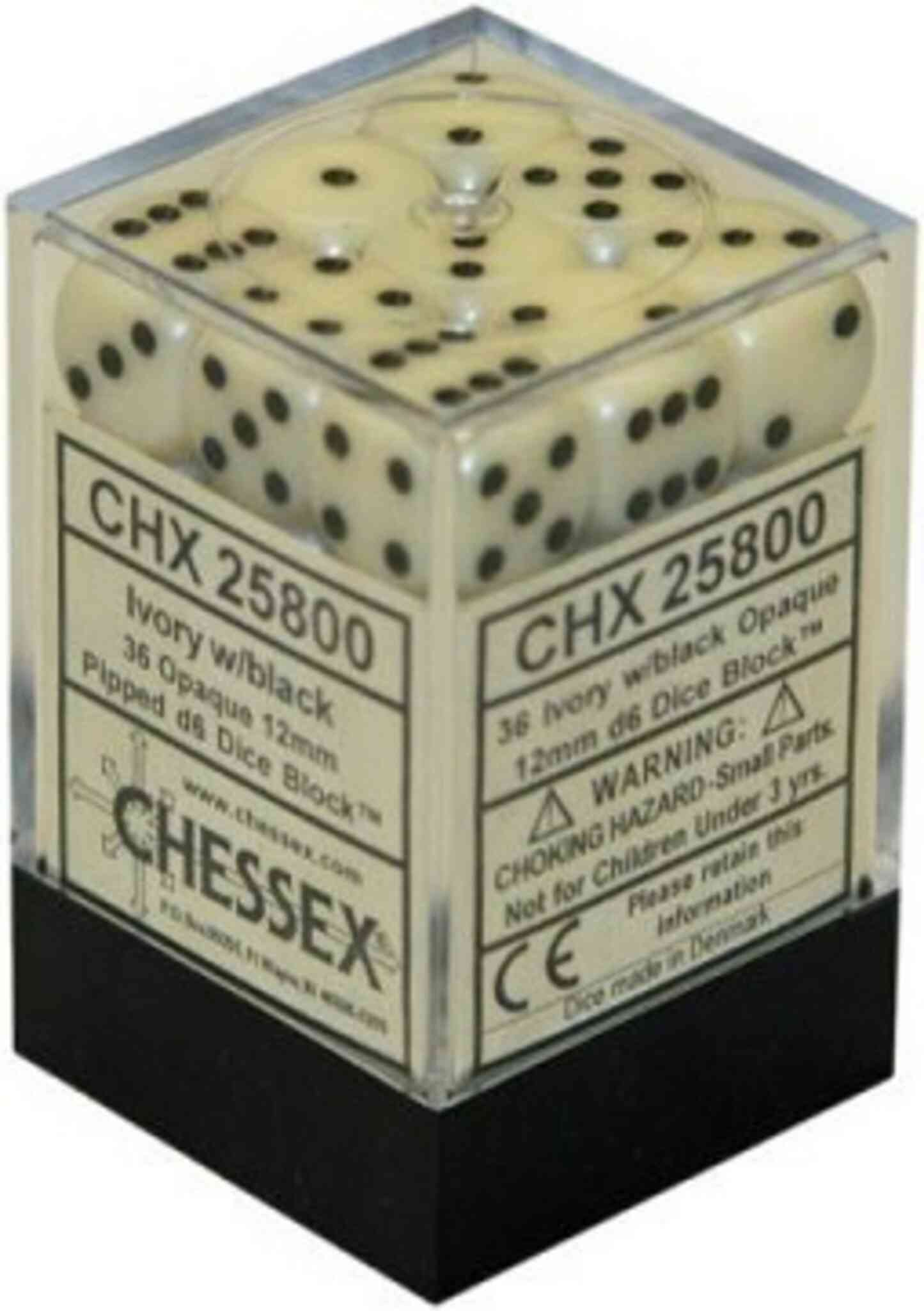 Chessex Opaque Dice - 36 x D6 - 12mm - Ivory/Black