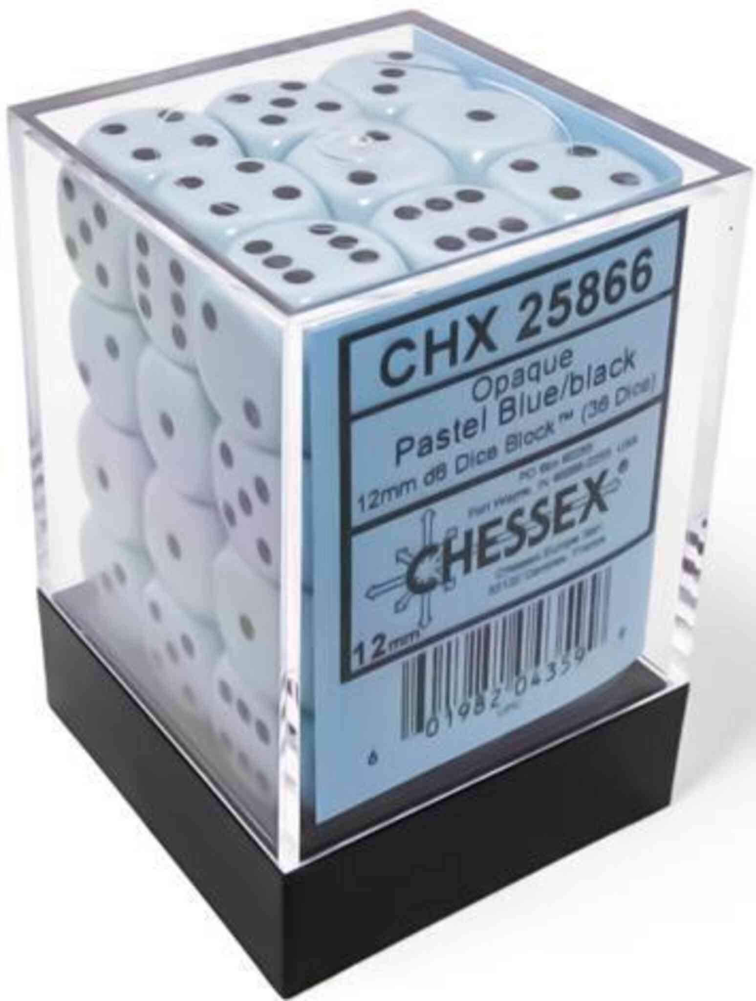 Chessex Opaque Dice - 36 x D6 - 12mm - Pastel Blue/Black