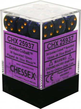 Chessex Speckled Dice - 36 x D6 - 12mm - Golden/Cobalt