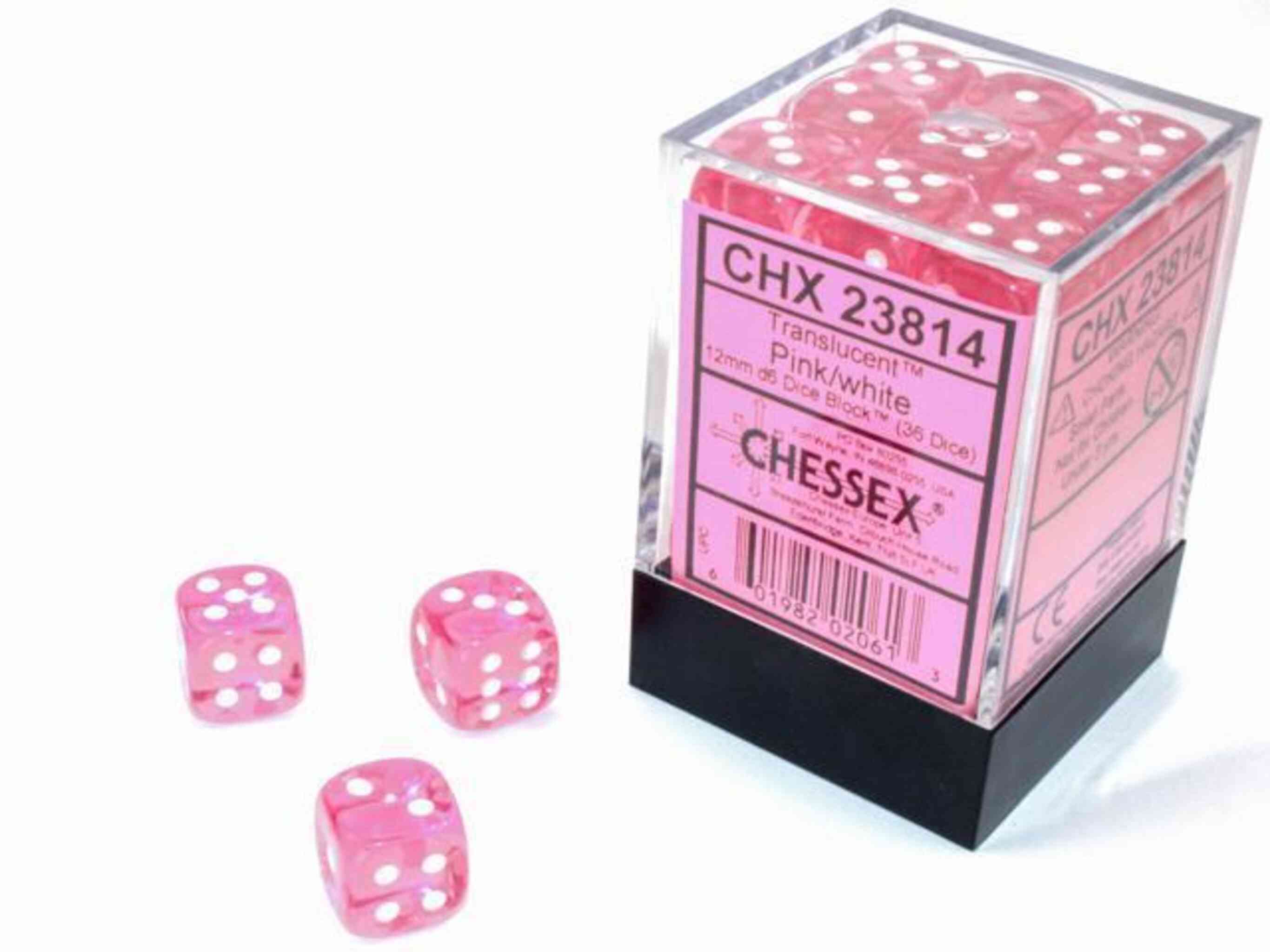 Chessex Translucent Dice - 36 x D6 - 12mm - Pink/White