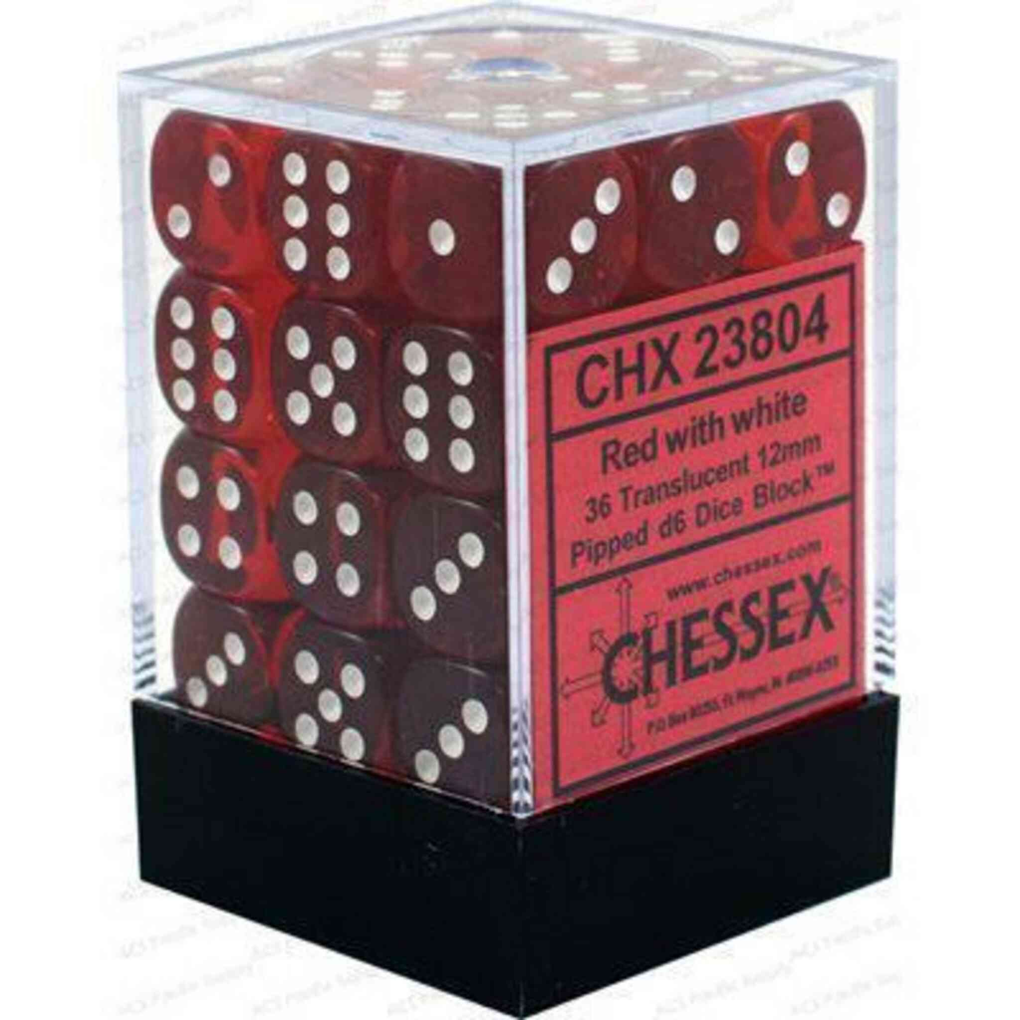 Chessex Translucent Dice - 36 x d6 - 12mm - Red/White
