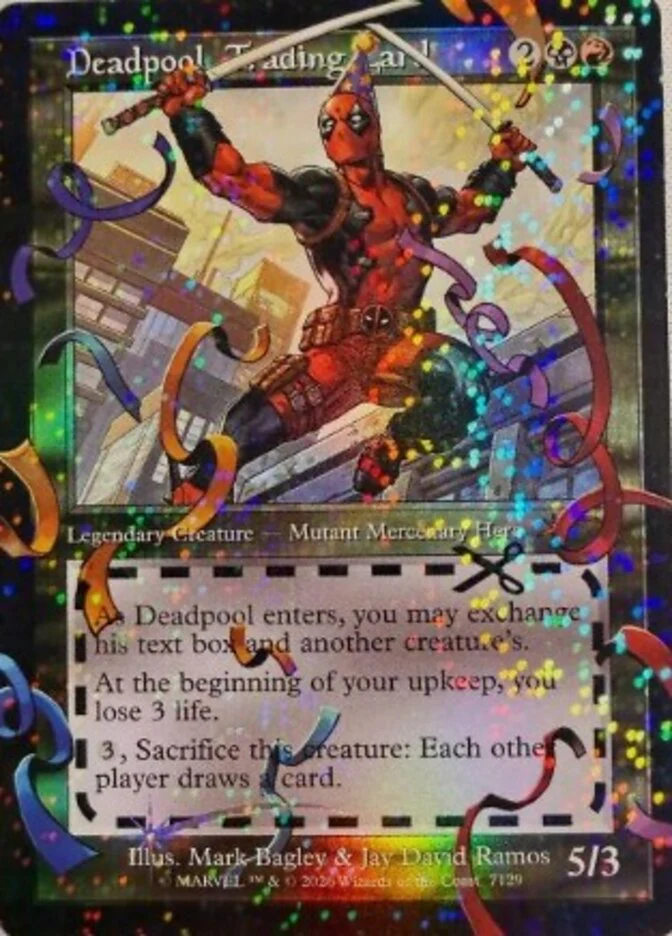 Deadpool, Trading Card [7129] [Retro Frame] [Deadpool: I fixed it: Bonus Card] [Secret Lair Drop] [Pool Party Foil]