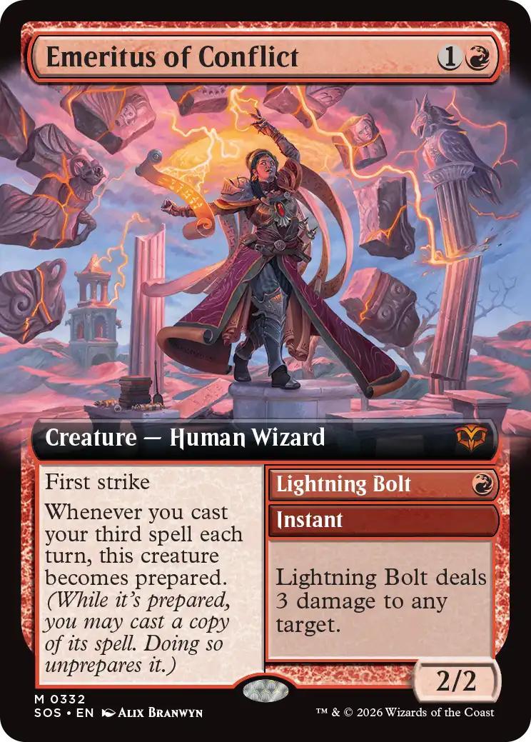 Emeritus of Conflict // Lightning Bolt [332] [Extended Art] [Secrets of Strixhaven] [Non-Foil]