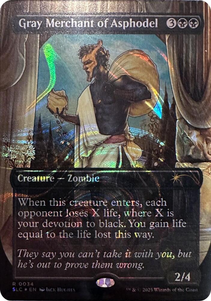 Gray Merchant of Asphodel [0034] [Borderless] [Encyclopedia of Magic] [Secret Lair Countdown] [Halo Foil]