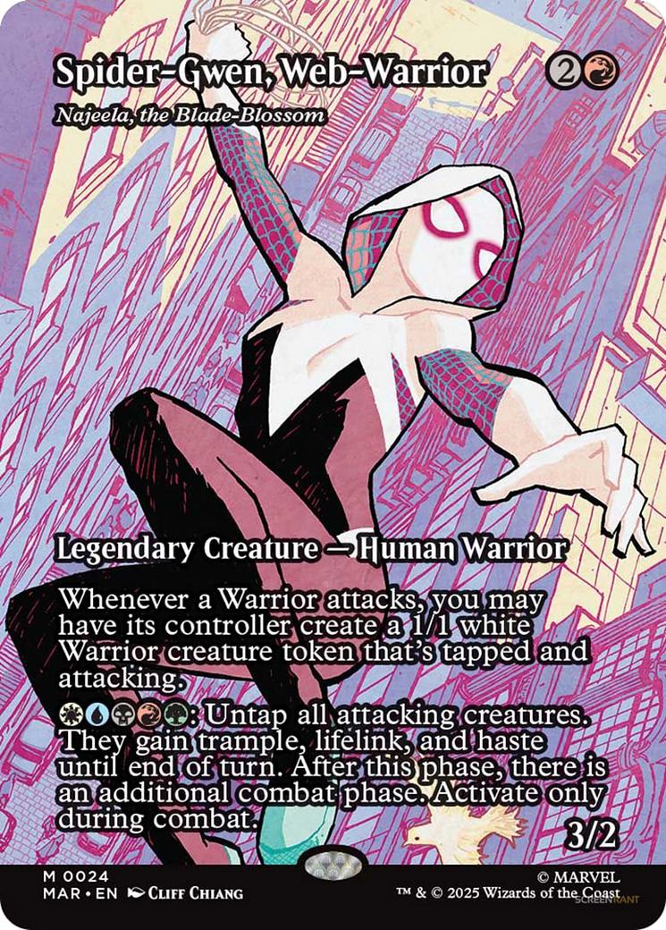 Spider-Gwen, Web-Warrior - Najeela, the Blade-Blossom [24] [Borderless] [Source Material] [Marvel Universe] [Non-Foil]