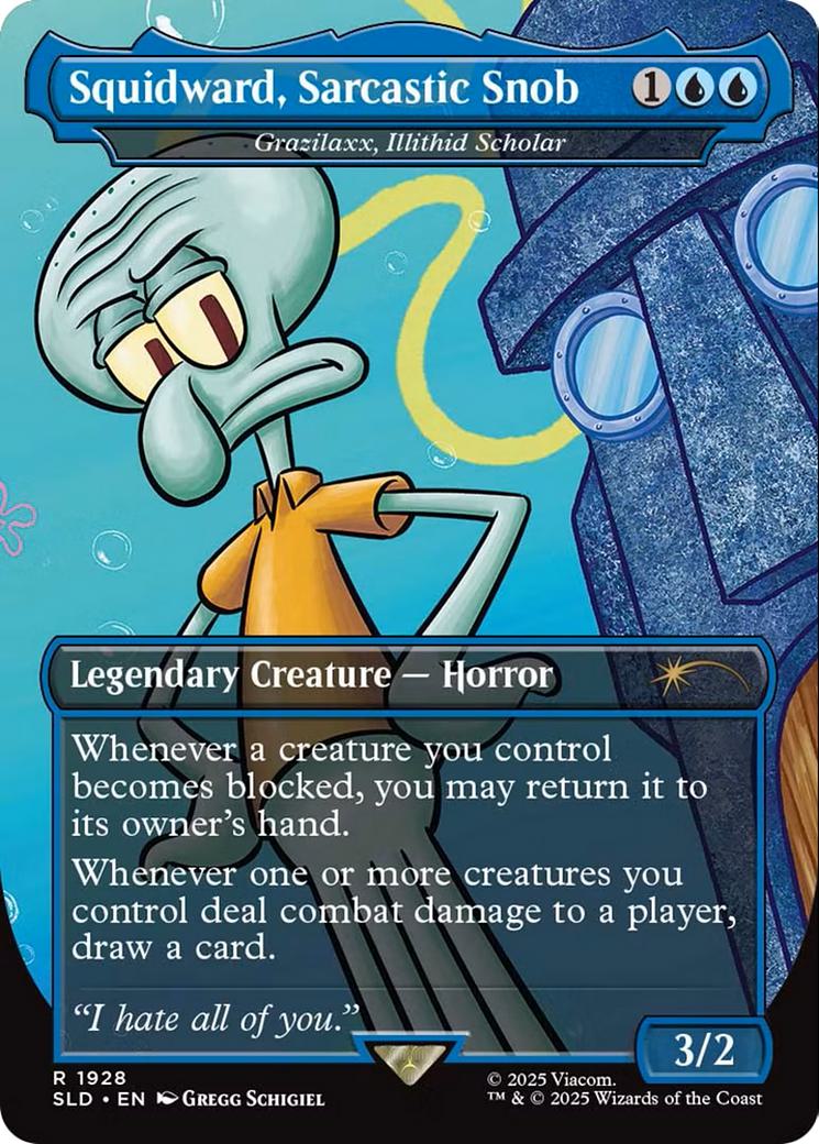 Squidward, Sarcastic Snob - Grazilaxx, Illithid Scholar [1928] [Borderless] [SpongeBob: Legends] [Secret Lair Drop] [Non-Foil]