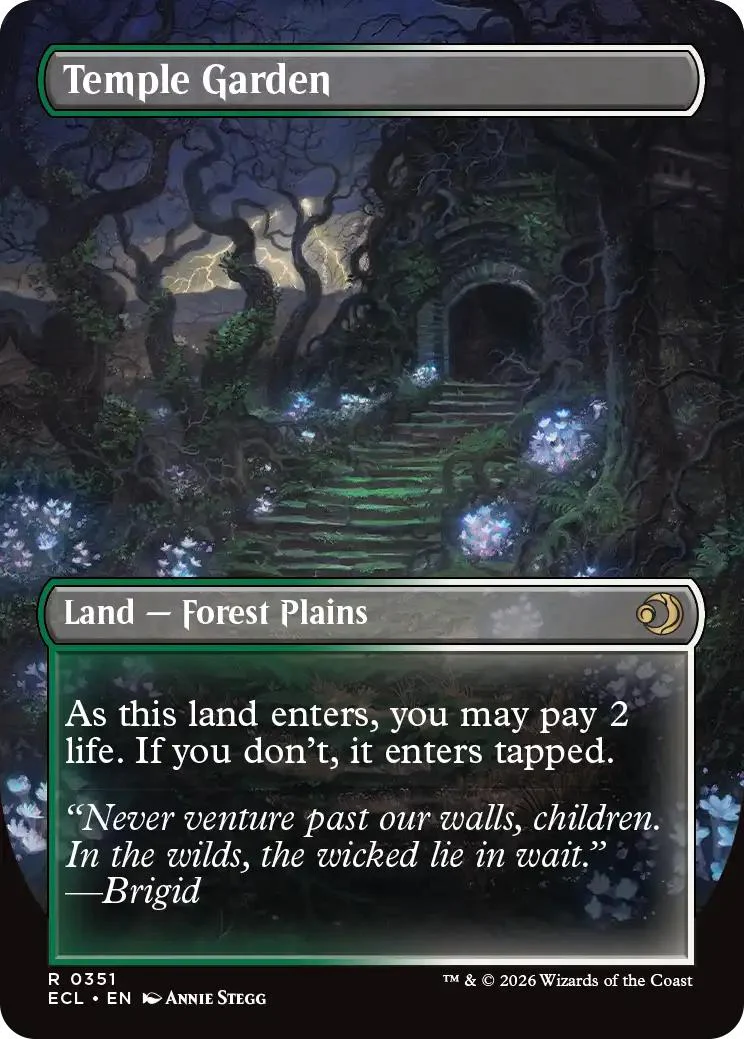 Temple Garden // Temple Garden [351] [Borderless] [Reversible Shock Lands] [Lorwyn Eclipsed] [Non-Foil] - Image 2