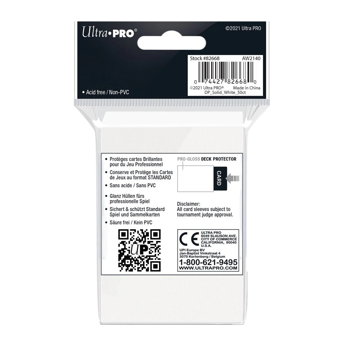 Ultra Pro Pro-Gloss Deck Protector Sleeves - Standard Size - 50ct - White - Image 2